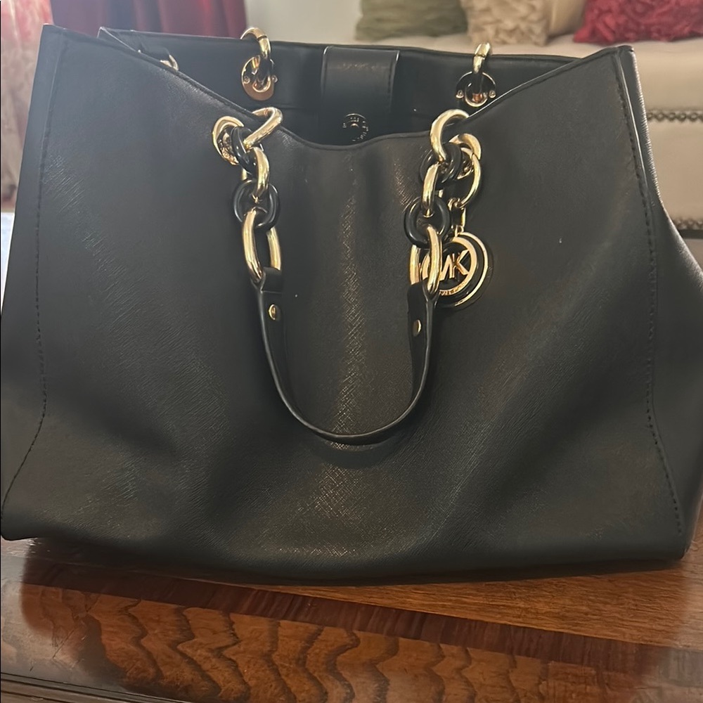 Michael Kors Black Tote with Gold Accents